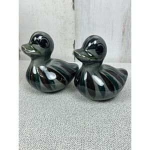 VTG Pair 2 Tonala Mexico Pottery Painted Ducks Birds Folk Art Figure Brown Green